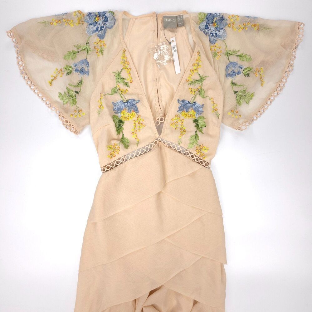 NWT ASOS Hi-Low Chiffon Floral Embroidered Maxi Dress Angelic Romantic Ethereal - Picture 3 of 7